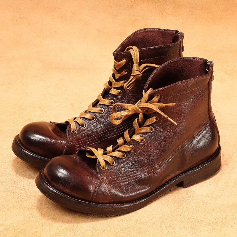 Leather Work Flats - Botas masculinas de couro de cavalo