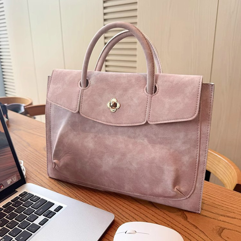 Leather Work Bag Laptop - Bolsa Tote Elegante Rosa em Couro