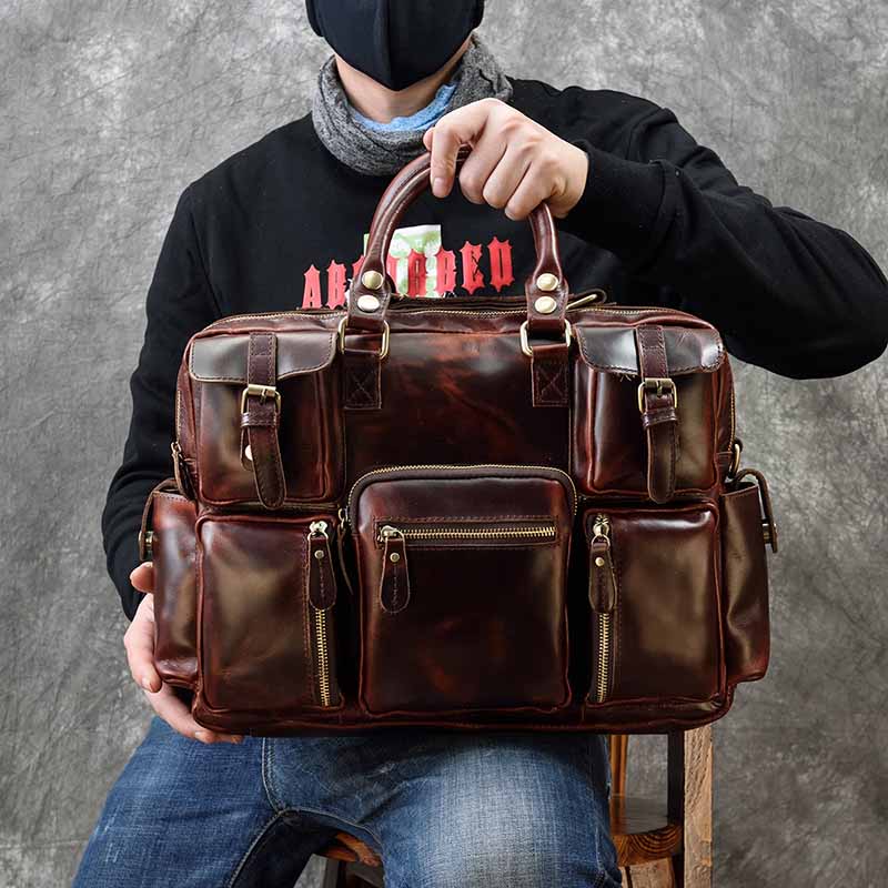 Leather Work Bag Laptop - Bolsa de couro genuíno para homens,