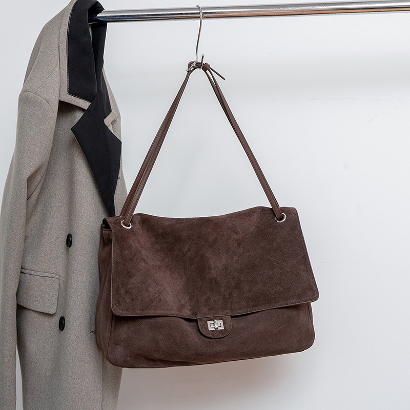 Leather Work Bag Women - Bolsa de Ombro em Couro Suede