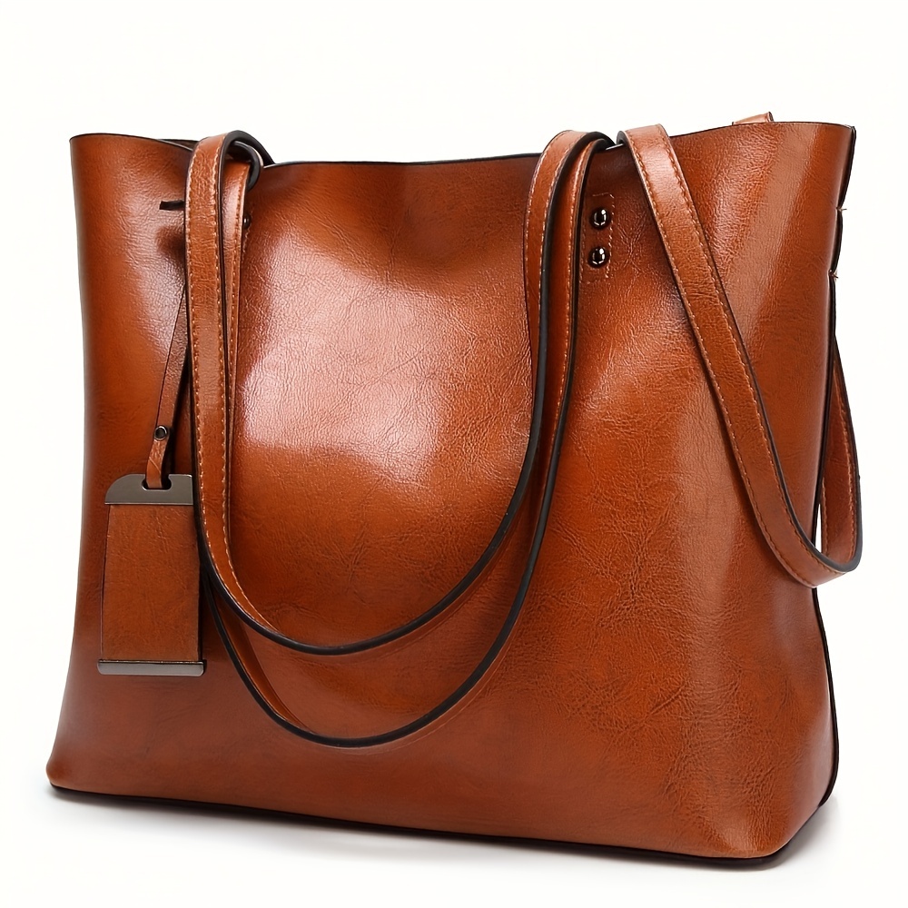 Leather Work Bag Women - Bolsa de couro retrô clássica para