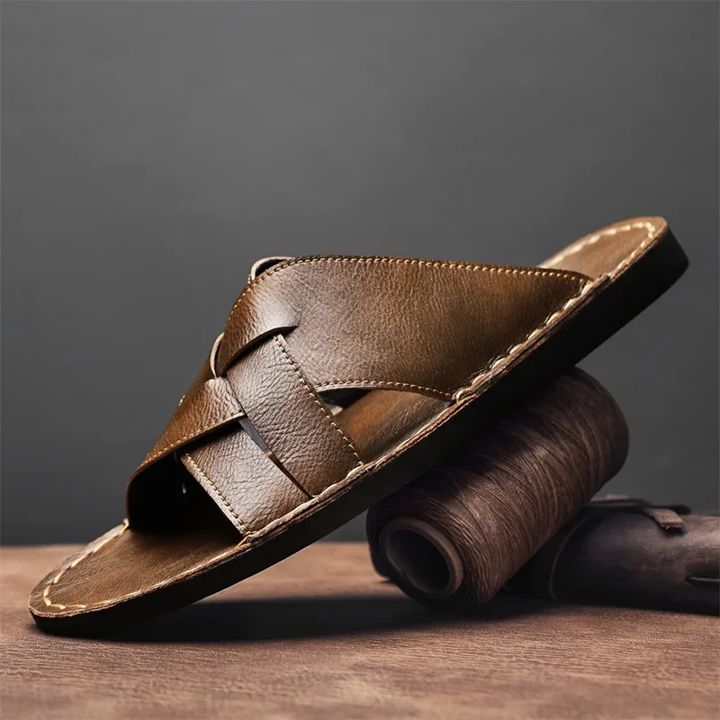 Sandálias casuais masculinas d - Leather Work Flats avaliação e preço