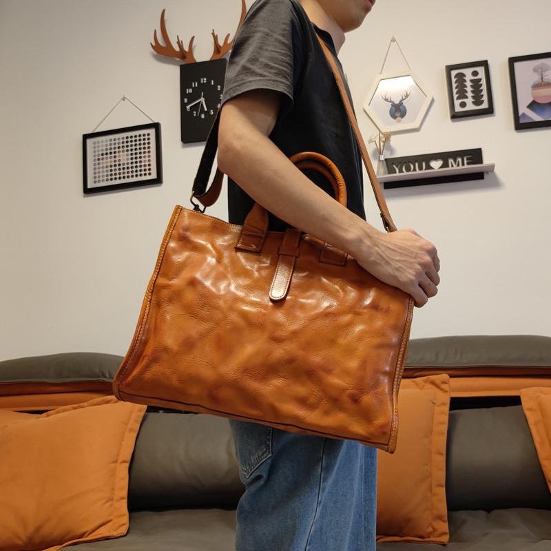 Simples vintage couro genuíno  - Leather Work Bag Laptop avaliação e preço