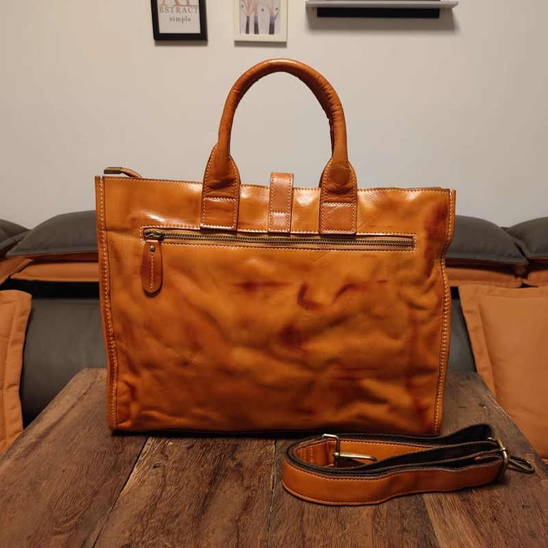 Simples vintage couro genuíno  - Leather Work Bag Laptop avaliação e preço