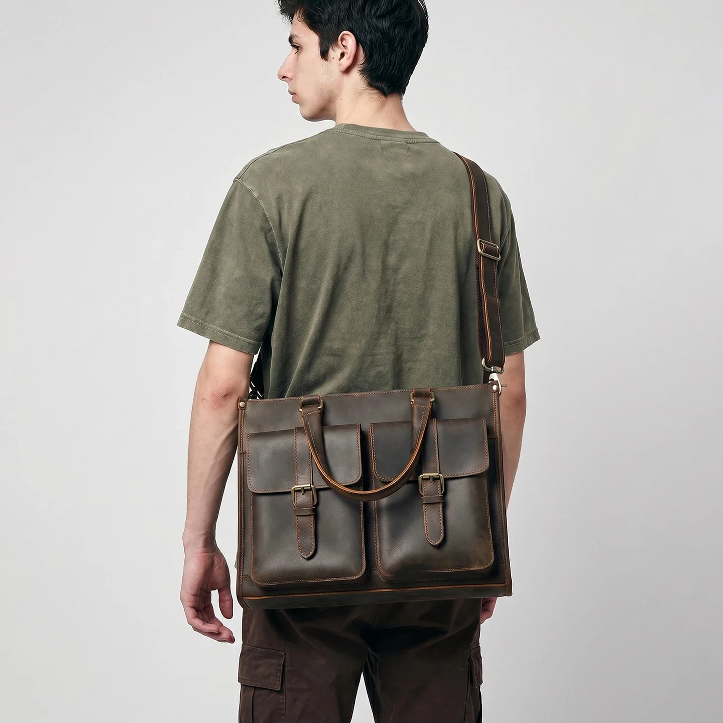 Bolsa de Ombro Masculina Vinta - Leather Work Bag Laptop avaliação e preço